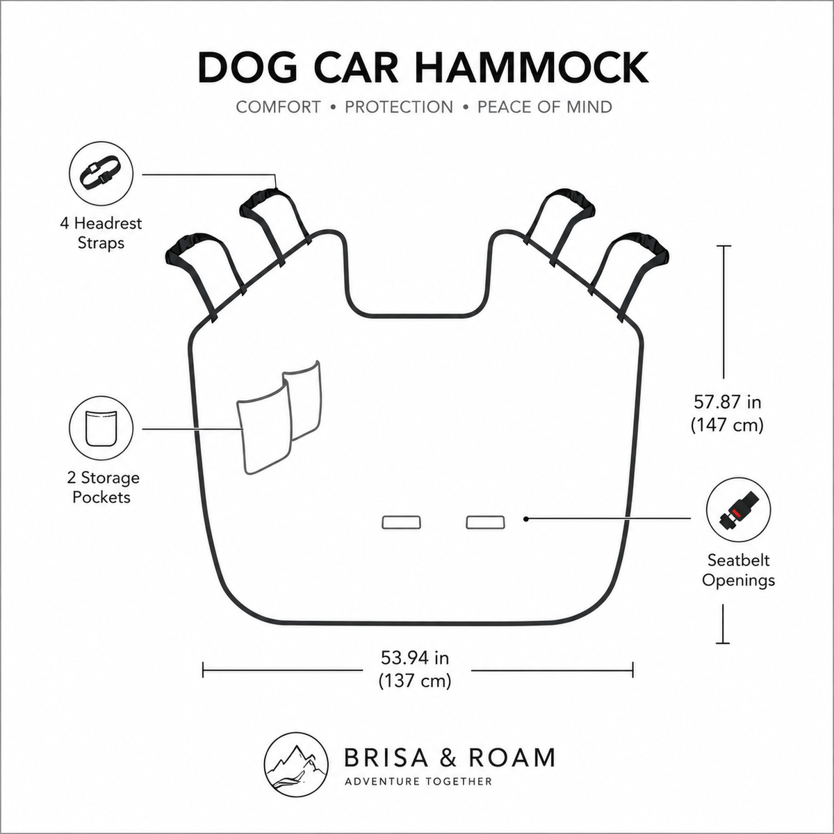 Brisa & Roam Waterproof Dog Car Hammock & Seat Protector