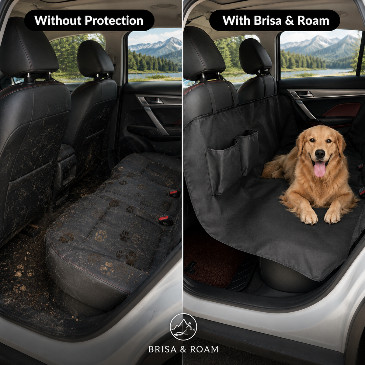 Brisa & Roam Waterproof Dog Car Hammock & Seat Protector